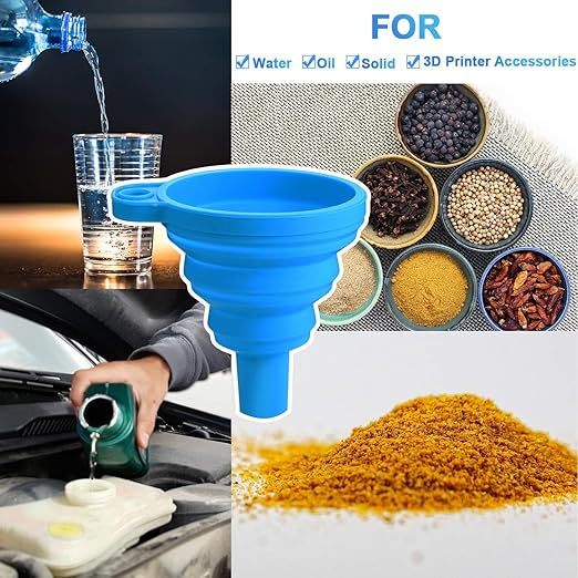 Boao 6 Pack Resin Funnels Filter 3D Printer Accessories Include Collapsible Silicone Funnels and Stainless Steel Filter Cups for Pouring Resin Back into Bottle(Blue, Orange, Green)