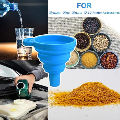 Boao 6 Pack Resin Funnels Filter 3D Printer Accessories Include Collapsible Silicone Funnels and Stainless Steel Filter Cups for Pouring Resin Back into Bottle(Blue, Orange, Green)