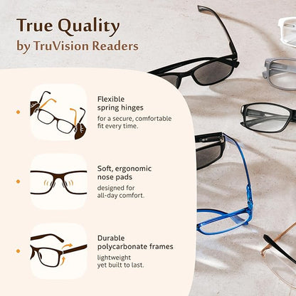 TruVision Readers Reading Glasses, Comfort Spring Hinges for Men and Women, 9501HP