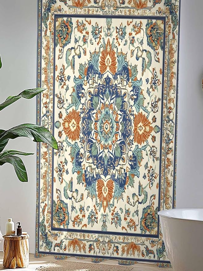 Sheer Curtains 108 Inches Long, Southwest Farmhouse Semi Sheer Curtains Light Filtering Window Treatment, Orange Blue Desert Bohemian Privacy Voile Drapes for Living Room Bedroom 52x108 Inch
