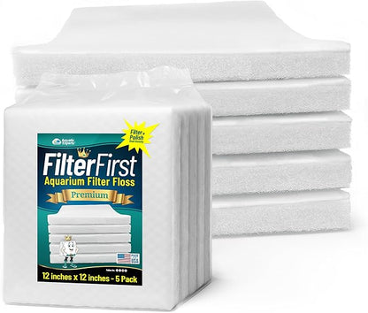 Aquatic Experts Aquarium Filter Floss for Fish Tank Filters - FilterFirst Aquarium Filter Pad - Media Roll for Crystal Clear Water, 3/4" - 1" Thick (12 Inch Wide, 12 Inch Long - 5 Pack)