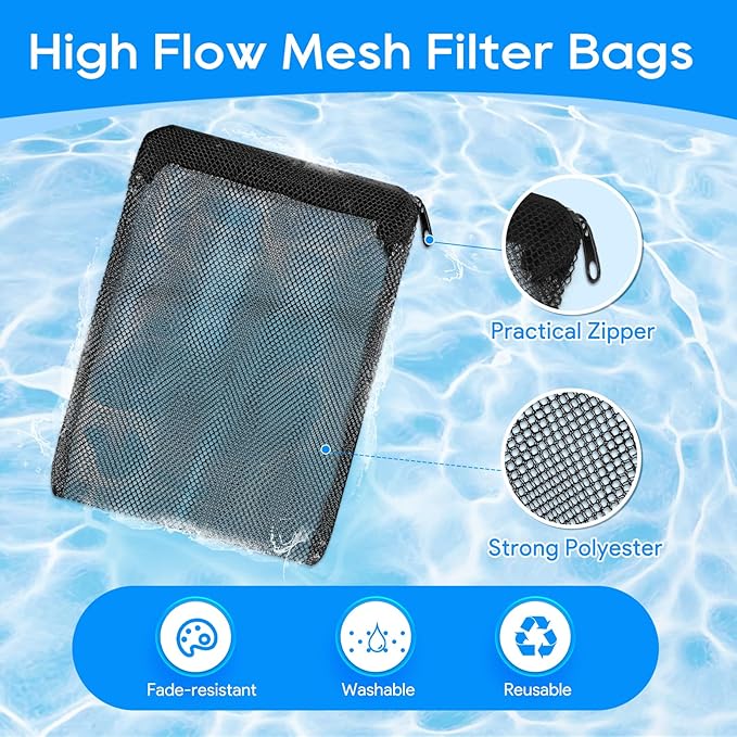 Aquarium Filter Media Bags for Aquarium with Zipper, Reusable Strong Polyester Fine Mesh Bag for Activated Carbon, Bio Filter Balls, Ceramic Rings, Filter Stones, Biospheres 8 Pack 7.8" x 5.9"