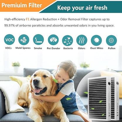 F1 Filter Allergen Reduction + Odor Removal, Compatible with Filtrete Air Purifier Models FAP-C01-F1, FAP-T02-F1, FAP-C01BA-G1, FAP-T02WA-G1, FAP-ST02W and FAP-ST02N, F1 Odor Filter, 2 Pack