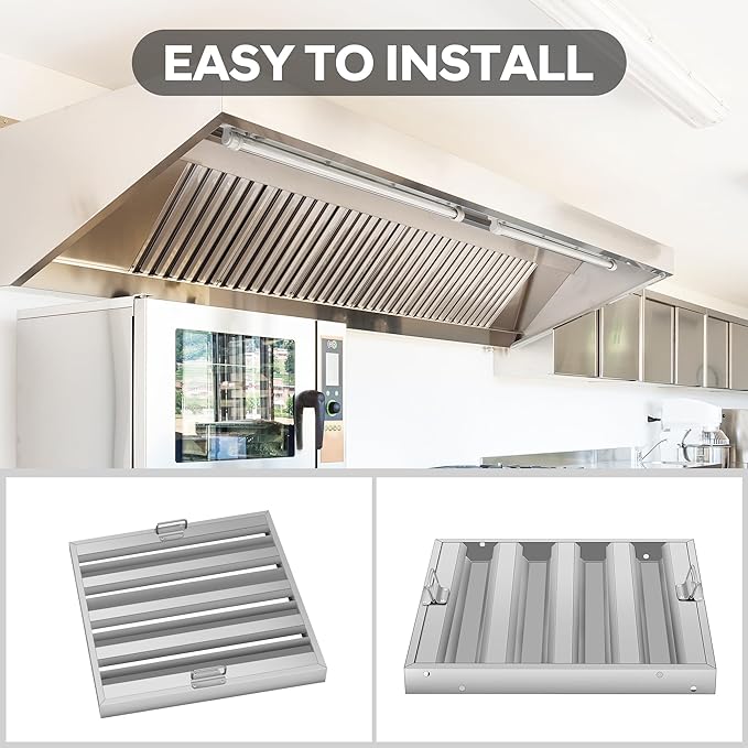 Hood Filters 19.5W x 24.5H Inch, 430 Stainless Steel, Commercial Kitchen Range Hood Baffle Grease Filter, 4 Groove, for Restaurant Exhaust Hood Systems, Easy to Clean (5 Pack)