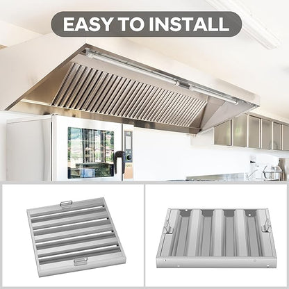 Hood Filters 19.5W x 24.5H Inch, 430 Stainless Steel, Commercial Kitchen Range Hood Baffle Grease Filter, 4 Groove, for Restaurant Exhaust Hood Systems, Easy to Clean (5 Pack)