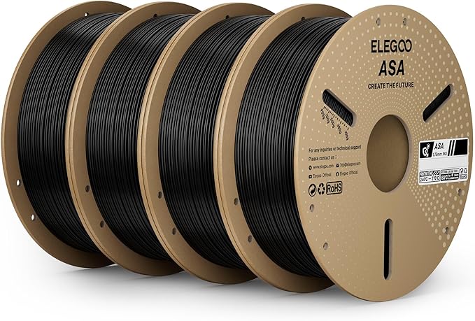 ELEGOO ASA Filament 1.75mm Deep Black 4KG, UV & Weather Resistant 3D Printer Filament Bundle for Outdoor Functional Parts, High Impact Strength Engineering Grad 1kg Spool (2.2lbs) Fit for FDM Printers
