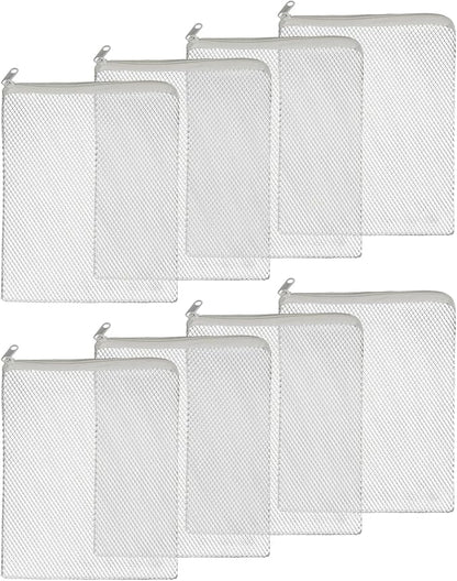 Pawfly 8 Pack Aquarium Filter Media Bags, Fish Tank Fine Mesh Bag with Plastic Zipper Aquarium Reusable Mesh Bag for Activated Carbon Bio Filter Balls Filter Stones Ceramic Rings, White, 7.9" x 5.9"