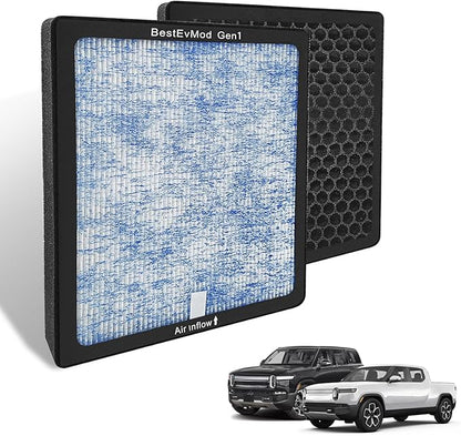 BestEvMod H14 Air Filter Gen1 Compatible with Rivian R1T & R1S 2022 2023 2024 Replacement Air Filter HEPA H14 Activated Carbon Accessories Fit G1 ONLY
