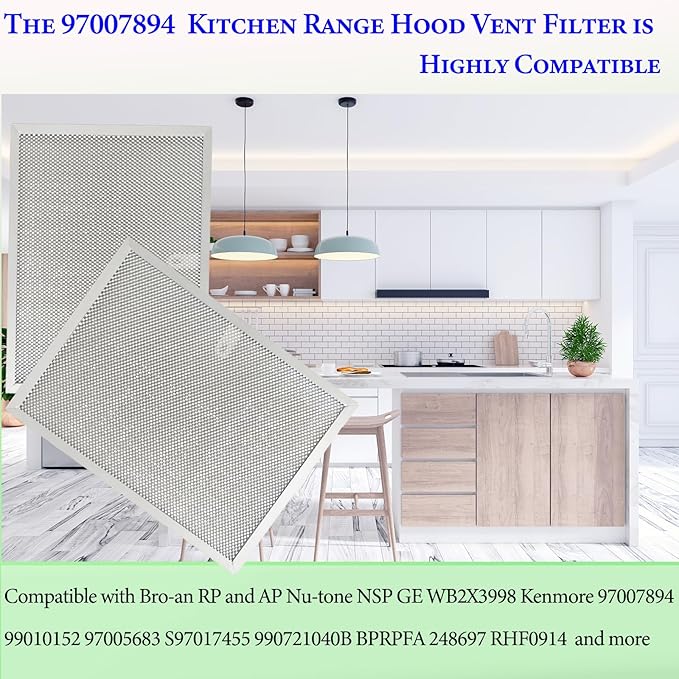 2-Pack upgraded 97007894 kitchen vent hood filter 9.9" x 11.7" x 0.38" Fit Bro-an 97005683 Range Hood Filter and NSP GE Kenmore NuT-one Range Hood vent Filters - Traps Grease & Filters Cooking Air