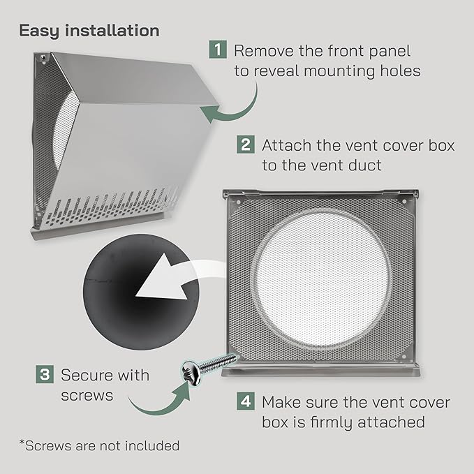 Vent Systems 10" Inch Air Supply Vent Cover with Rubber Gasket - Stainless Steel - Robust Weatherproof Outdoor Air Intake Box - Duct or Surface Mounting - Rain and Snow Protection