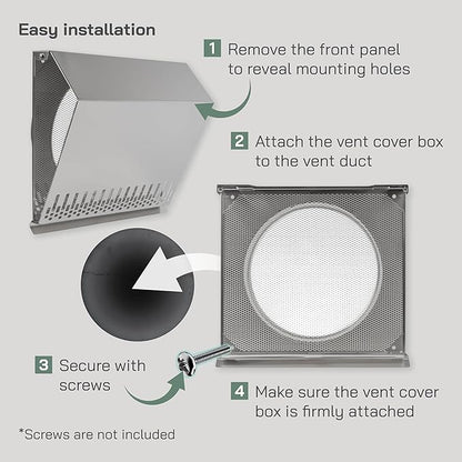 Vent Systems 10" Inch Air Supply Vent Cover with Rubber Gasket - Stainless Steel - Robust Weatherproof Outdoor Air Intake Box - Duct or Surface Mounting - Rain and Snow Protection