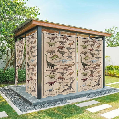 Vintage Outdoor Curtains for Patio Dinosaurs Biographies Retro Waterproof Outside Curtains with Grommet Top Weatherproof Curtain for Cabana Pergola Gazebo, 1 Panel, 54" W x 108" L