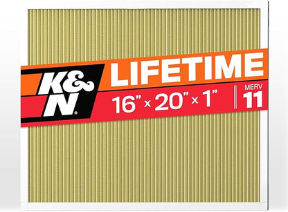 K&N 16x20x1 HVAC Furnace Air Filter, Lasts a Lifetime, Washable, Merv 11, the Last HVAC Filter You Will Ever Buy, Breathe Safely at Home or in the Office, HVC-11620