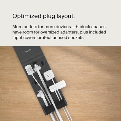 Belkin 12-Outlet Surge Protector Power Strip w/ 12 AC Outlets & 8ft Flat Plug, UL-listed Heavy-Duty Extension Cord for Home, Office, Travel, Computer, Laptop, Charger - 3,940 Joules of Protection