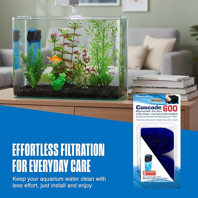 Penn-Plax Cascade 600 Filter Replacement Carbon Cartridges (2 Pack) – Provides Chemical Filtration for Freshwater and Saltwater Aquariums