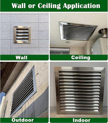Heat Dissipation Louvered Vent Wall Gable Vents 304 Stainless Steel, Weather-Resistant Air Grille for Shed Barn Generator Box(31x33in/80x85cm)