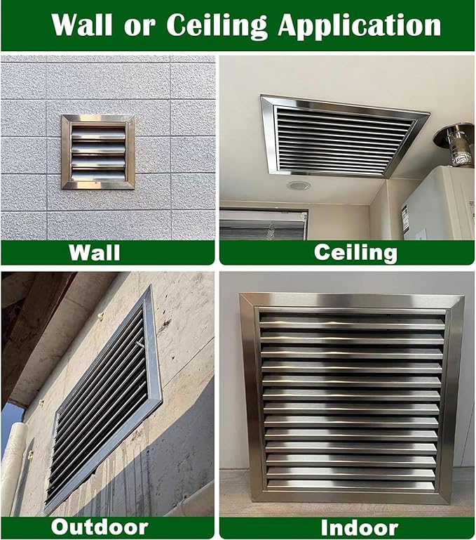 Heat Dissipation Louvered Vent Wall Gable Vents 304 Stainless Steel, Weather-Resistant Air Grille for Shed Barn Generator Box(31x31in/80x80cm)
