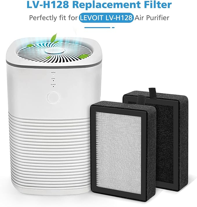 4 Pack LV-H128 Replacement Filter Compatible with LEVOIT LV-H128 / PUURVSAS (HM669A) / ROVACS (RV60) Air Purifiers, 3-IN-1 Filter for LV-H128-RF Replacement Filter