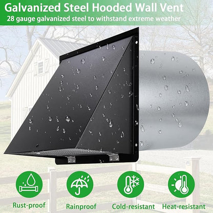 6 Inch Hooded Wall Vent with Screen and Damper,6 Inch Wall Exhaust Vent Cover Dryer Ventilation Cap Exterior for Kitchen Range Hood Air Exhaust,External Extractor w/Non Return Flap,Galvanized Steel