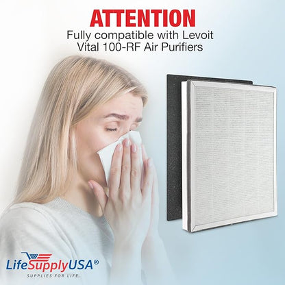 Vital 100-RF True HEPA Filter Set Compatible with LEVOIT Vital 100 Air Purifier Hepa + Activated Carbon Pre-Filter Replacement by LifeSupplyUSA