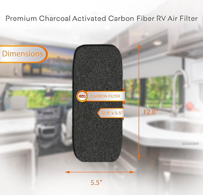 RV Premium Charcoal Activated Carbon Fiber Air Conditioner Filter - Air Duct AC Carbon Filter Replacement for RV AC Vent (2 Pack, 12.875” x 5.5”)