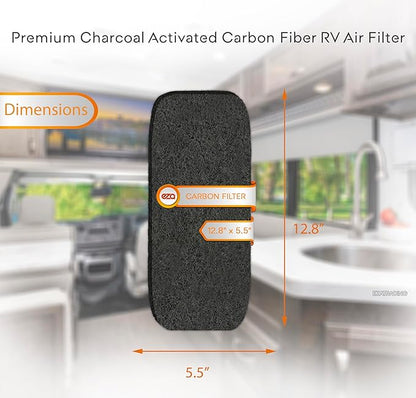 RV Premium Charcoal Activated Carbon Fiber Air Conditioner Filter - Air Duct AC Carbon Filter Replacement for RV AC Vent (2 Pack, 12.875” x 5.5”)