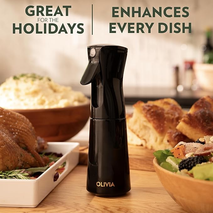 FLAIROSOL OLIVIA SIGNATURE Advanced Kitchen Oil Sprayer Technology, Continuous Fine Mist with Portion Control, Reusable Glass Olive Oil Spray Bottle, Anti-Drip & Leakproof, Black 200ml