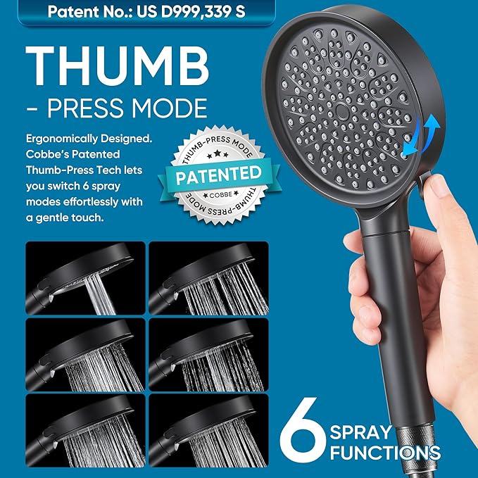 Cobbe Filtered Shower Head with Handheld, High Pressure 6 Spray Mode Showerhead with Filters, Water Softener Filters Beads for Hard Water - Remove Chlorine - Black