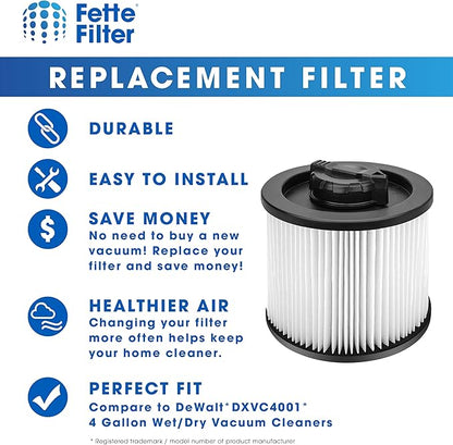 Fette Filter - DXVC4001 HEPA Filter Compatible with DEWALT DXV04T DXV05P DXV05S DXV08S DXV06G Wet Dry Shop Vacuums. Compare to Part# DXVC4001 - Pack of 2