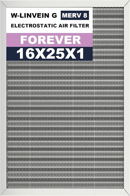 16x25x1 Reusable Air Filter, Electrostatic, Washable Lasts a Lifetime, Breathe Fresher Air in Home and Office HVAC AC Furnace Systems, Merv 8 (Actual Size: 15.5x24.65x0.82 Inch)