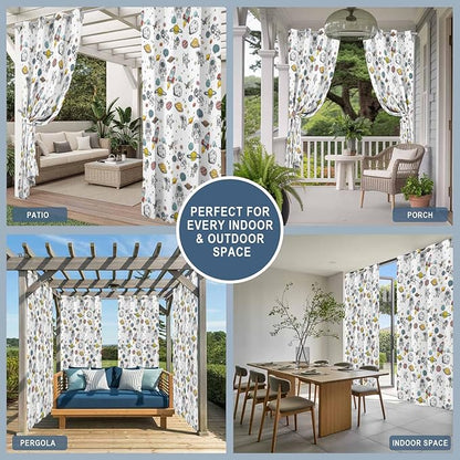 Cartoon Space Outdoor Curtains for Patio Astronauts Spacecraft Rockets Waterproof Outside Curtains with Grommet Top Weatherproof Curtain for Cabana Pergola Gazebo, 1 Panel, 54" W x 95" L