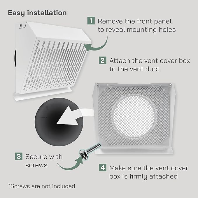 Vent Systems 6" Inch Exhaust Vent Cover with Rubber Gasket - White Galvanized Steel - Robust and Weatherproof Outdoor Air Exhaust Box - Duct or Surface Mounting - Rain and Snow Protection