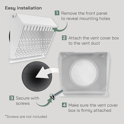 Vent Systems 6" Inch Exhaust Vent Cover with Rubber Gasket - White Galvanized Steel - Robust and Weatherproof Outdoor Air Exhaust Box - Duct or Surface Mounting - Rain and Snow Protection