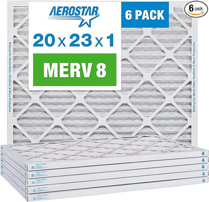 Aerostar 20x23x1 MERV 8-6 Count - High Efficiency Pleated HVAC, Furnace & Air Conditioner Filters - Removes Dust, Lint, Mold & Allergy-Causing Pollen