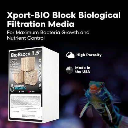 Brightwell Aquatics - Xport-BIO Block Aquarium Filter - Biological Filtration Media for Bacteria Growth, Nutrient Control and Control of Other Unwanted Nutrients - Aquarium Treatments, 12Pack, 1.5inch