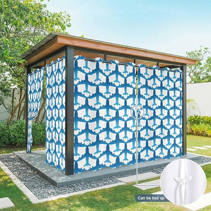 Outdoor Curtains for Patio Waterproof Weatherproof Blue Aircraft Porch Curtains for Outside Modern Abstract Art Gradient Airplane Grommet Privacy Drapes for Pergola Gazebo Cabana, 2 Panels,54W"x108"L