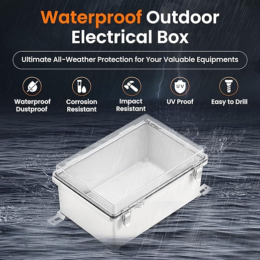 QILIPSU Outdoor WiFi Enclosure, 8.6"x6.7"x4.3" Waterproof Electrical Junction Box, Clear Plastic Hinged Cover IP67 Weatherproof for Solar Projects Network Router Led Control