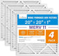 LotFancy 20x20x1 Air Filter MERV 11 4-Pack, Electrostatic Pleated AC Furnace Air Filter, Captures Dust, Smog & Pet Dander, Actual Size: 19.75"x19.75"x0.75"