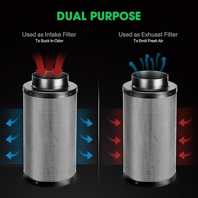 VIVOSUN 4 Inch Air Carbon Filter Smelliness Control with Australia Virgin Charcoal for Inline Fan and 4 Inch Prefilter for 4" Carbon Filter, Black, 9.84" Long