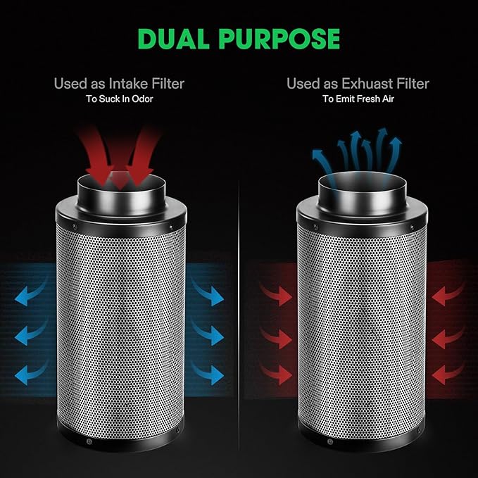 VIVOSUN 6 Inch Air Carbon Filter Smelliness Control with Australia Virgin Charcoal for Inline Fan, Grow Tent Smelliniss Scrubber, Pre-Filter Included, Reversible Flange 6"x 16", Black