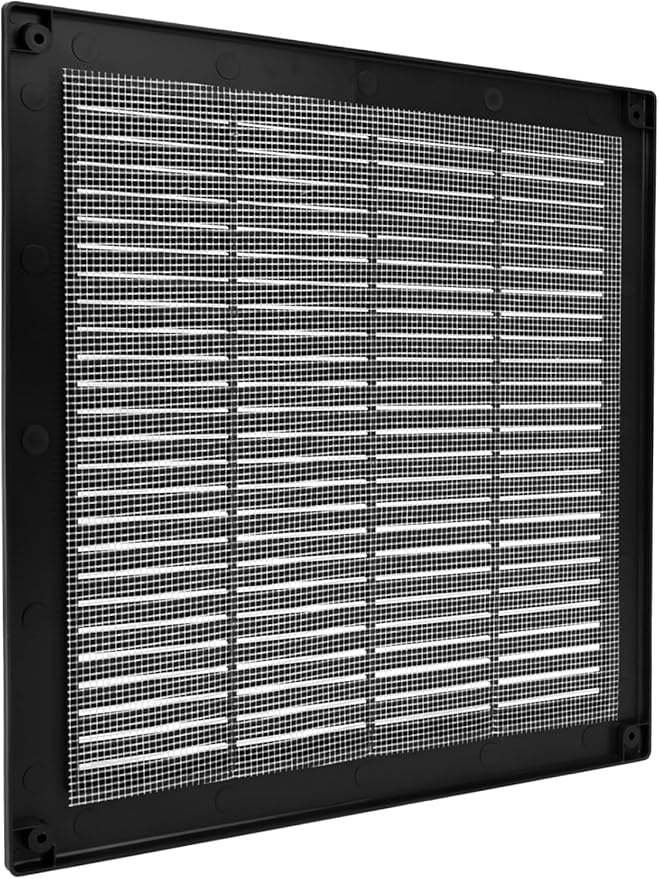 Vent Systems 10" x 10" - Pack of 2 - Black Plastic Soffit Vent Cover - Durable Flat Square Air Vent Grille with Mesh Screen - Weather Resistant Ventilation Grill - Wall & Ceiling, Indoor & Outdoor