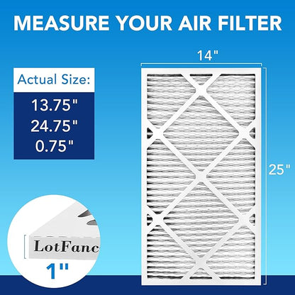 LotFancy 14x25x1 Air Filter MERV 13 4-Pack, Electrostatic Pleated HVAC Furnace Air Filter, Captures Pet Dander Smog Smoke, Actual Size: 13.75"x24.75"x0.75"