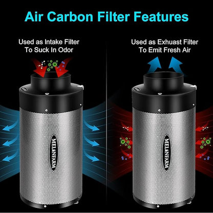 MELONFARM Air Filtration Kit 4", Built-in 14cm Fan Low Nois Carbon Filter with 12-Speed Controller, 8' Ducting, Cooling & Ventilation System for Grow Tents, Indoor Gardening, Hydroponics 4“x12.6"