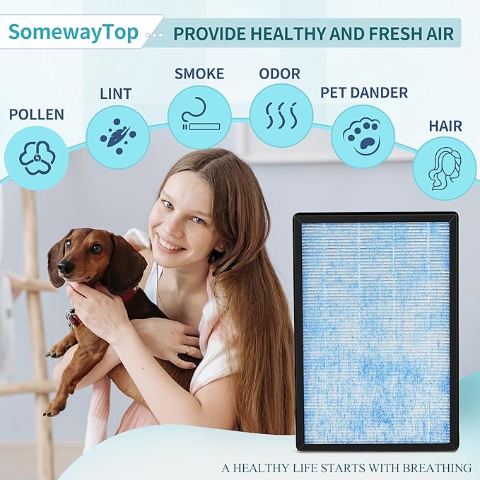 [4 Pieces] 8L HEPA Replacement Filter Set Compatible with Okaysou Airmax 8L Air Filters, 3-Stage Airmax 8L Filter,and Blue Ultra-Filter Carbon Pre-filter Air Cleaner for Home