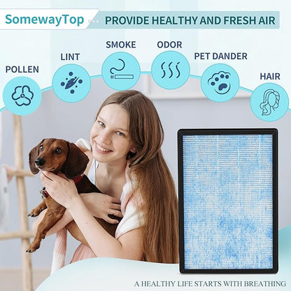 [4 Pieces] 8L HEPA Replacement Filter Set Compatible with Okaysou Airmax 8L Air Filters, 3-Stage Airmax 8L Filter,and Blue Ultra-Filter Carbon Pre-filter Air Cleaner for Home