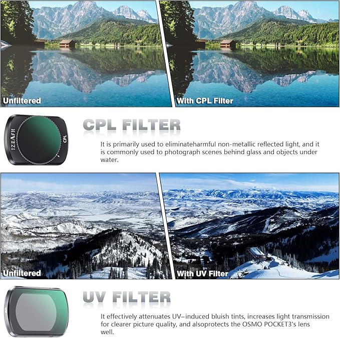 Variable ND Lens Filters Kit for DJI Osmo Pocket 3 Creator Combo Accessories Variable ND Filters 1-5 Stops + 6-9 Stops Compatible-4 Pack(VND2-32 VND64-512 UV CPL)