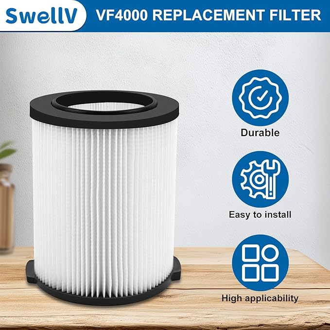 VF4000 Replacement Filter, Standard Wet/Dry Vac Filter Vf4000 Compatible with RIDGID, Vacs Wet Dry 5-20, 6-9 Gal Husky Vacuum & CRAFTSMAN Shop Vacuum 17816 9-17816, 1 Pack