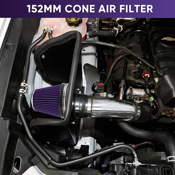 6" 152mm Cold Air Intake Filter Clamp-On Replacement High Flow Inlet Air Filter High Performance Washable Cone Filter 7" Tall Purple
