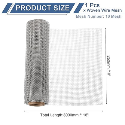uxcell 10 Mesh 118" x 10" Woven Wire Mesh, 316 Stainless Steel Air Vent Filter Screen, Window Screen Mesh for DIY Projects Vents Cover Filtration Animals Fence