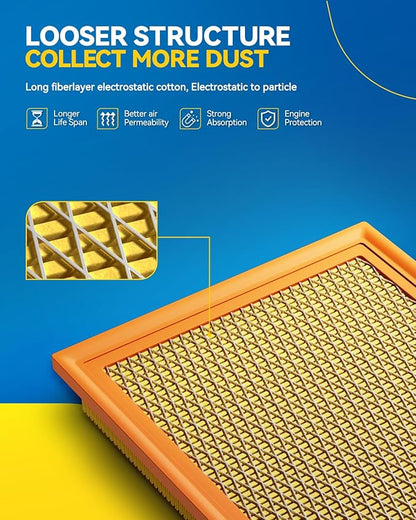 PHILTOP Engine Air Filter, CA9054 Compatible with Chrysler Town & Country 2001-2010, 200 2011-2014, Sebring, Voyager, Dodge Grand Caravan 2001-2010, Avenger 2008-2014, Caravan, VW Routan